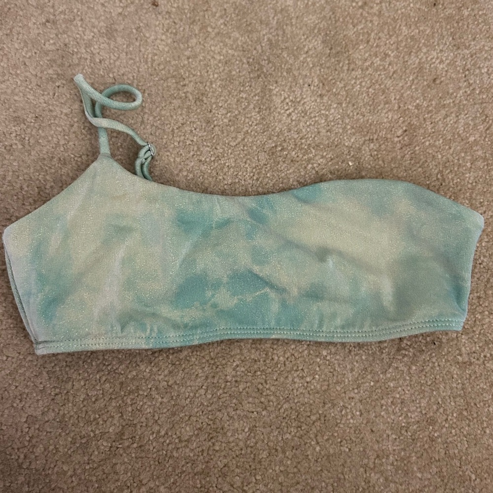 LA Hearts by Pacsun Green Tie Dye One Shoulder Strap Glitter Bikini Top